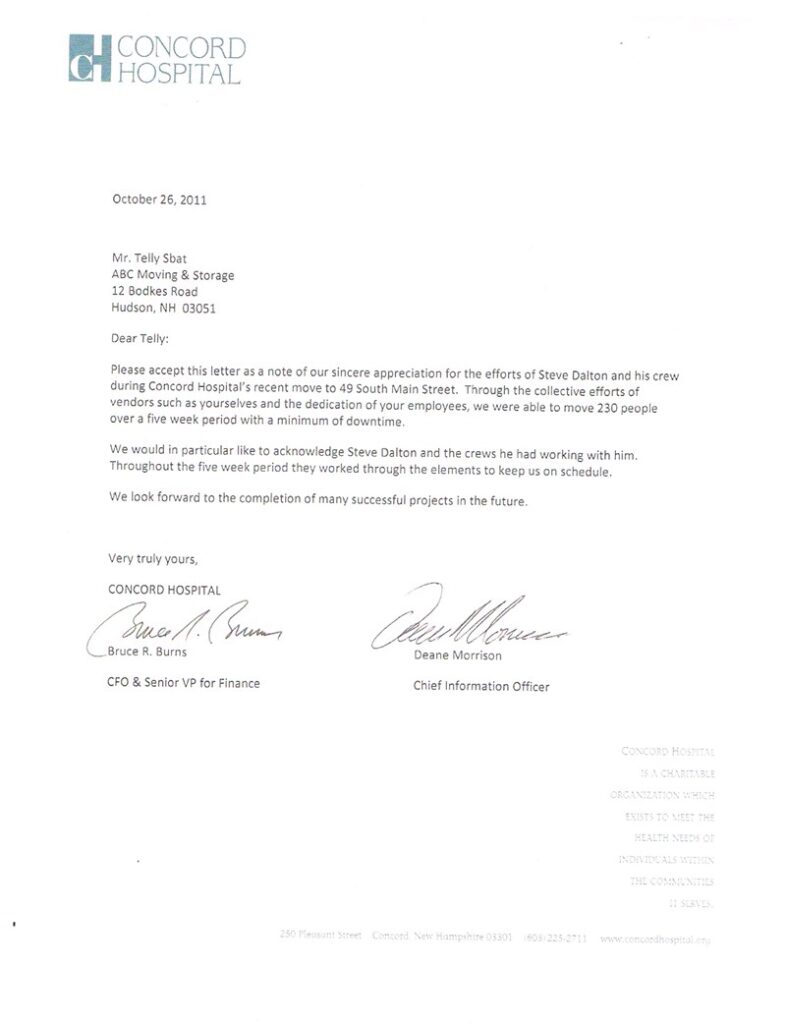 Letter from Concord Hospital move